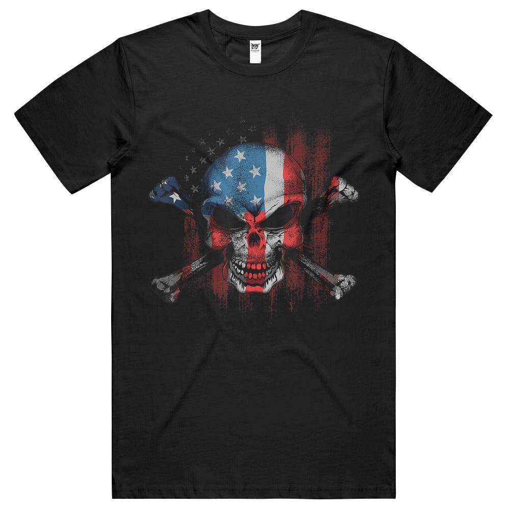 Skull Bones American Usa Flag Vintage Patriotic T Shirts - TattoosCafe