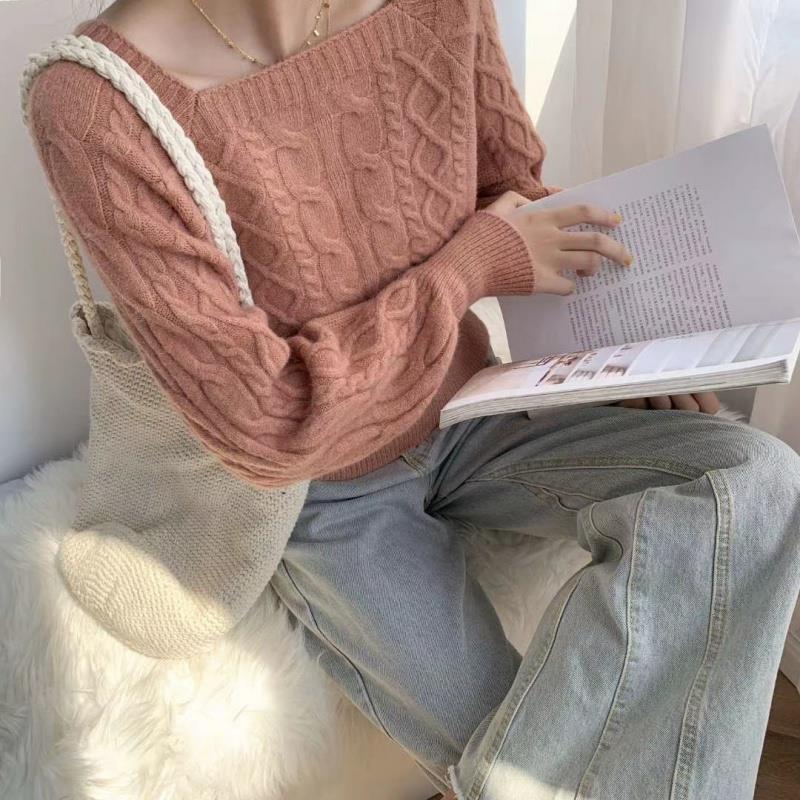 Sweaters Women Fashion Slim Square Collar Long Sleeve Knitting Solid Simple Soft Cozy Tender Design Ulzzang Feminine Pullovers alx