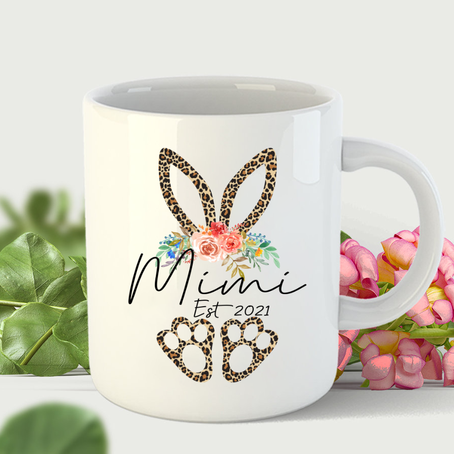 Bunny Leopard Flower Grandma Est Mug