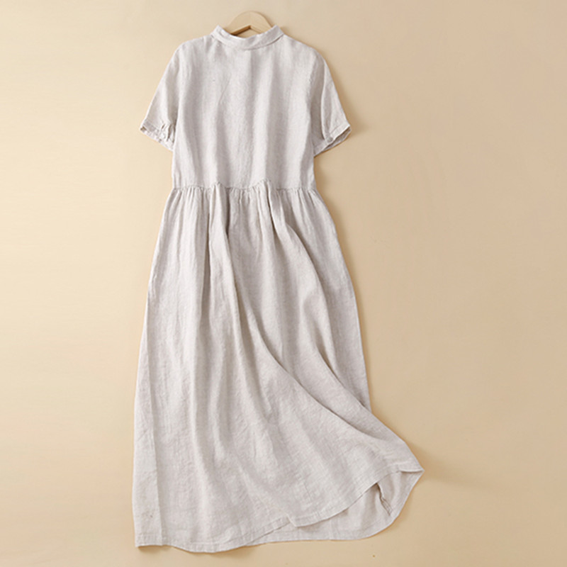 2022 New Japanese Style Peter pan Collar Chic Girl’s Loose Cozy Women Casual Summer Dress Cotton Linen Office Lady Work Dress alx