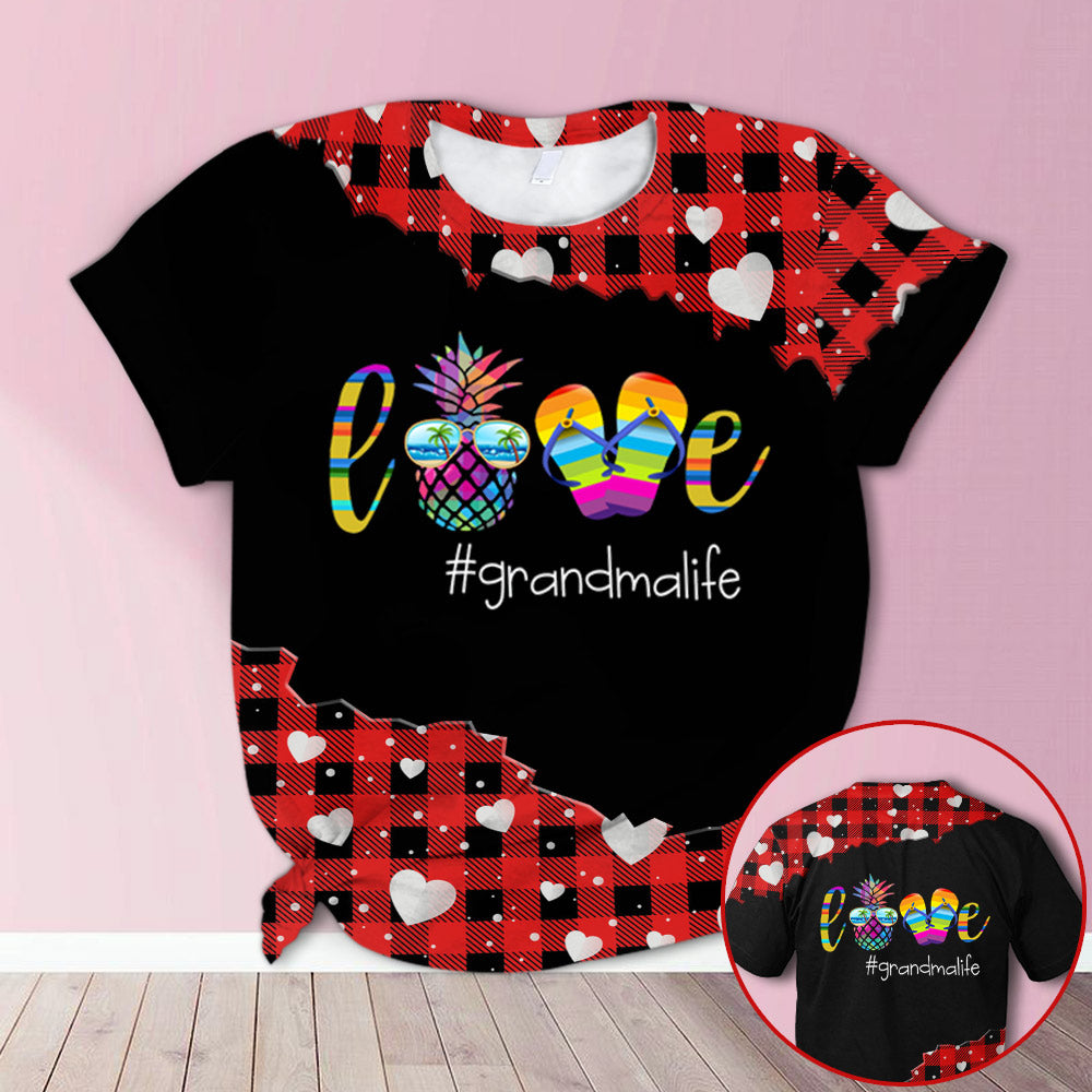 Personalized Colorful Love Grandmalife Summer Red Plaid All Over Print Shirts, 3D Hoodie, Sweatshirt, Shirt And Polo For Grandma Hn98 Do99