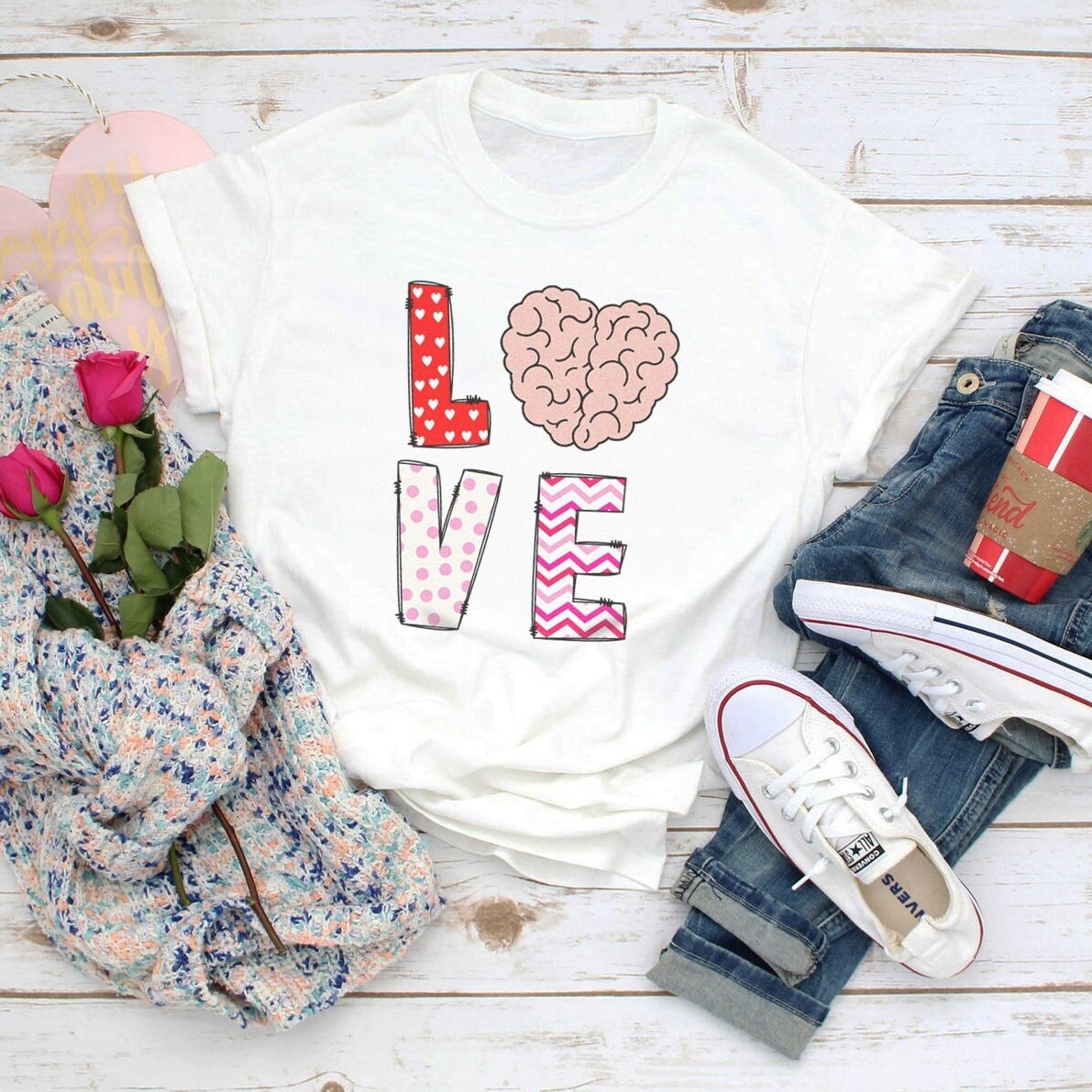 Nurse Valentine’s Day Shirt – Love Brain, Medical Neuro Rn Stroke Unit Vday Tshirt – Neuro ICU Neurology Squad Crew Nursing Tee Gift