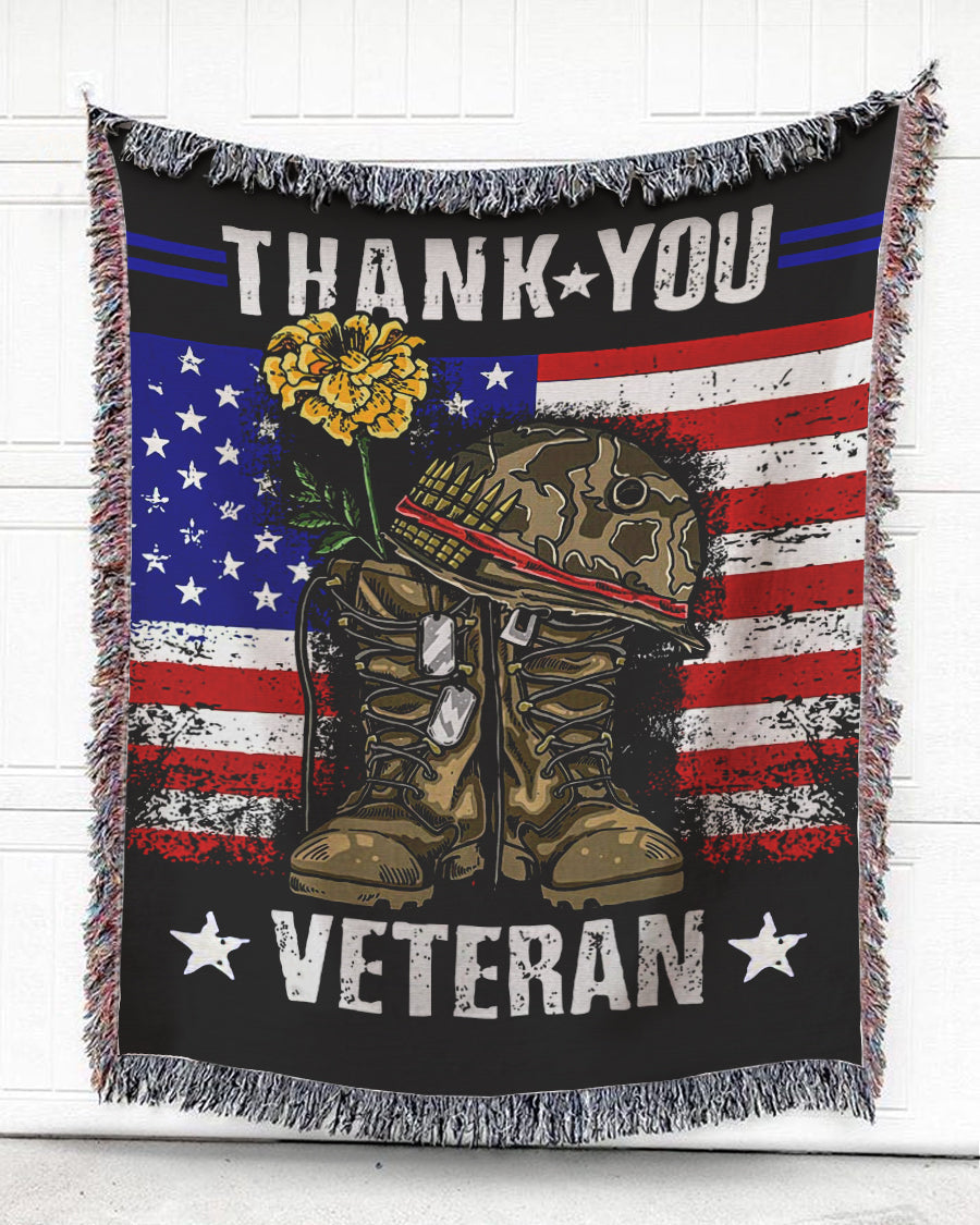 Woven Throw For Soldier Veteran’S Day Gift, Thank You Veteran, Cotton Blanket