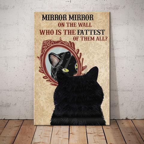 Black Cat & Mirror Vintage Poster Print, Canvas Wall Art, Canvas Poster Wall Decor