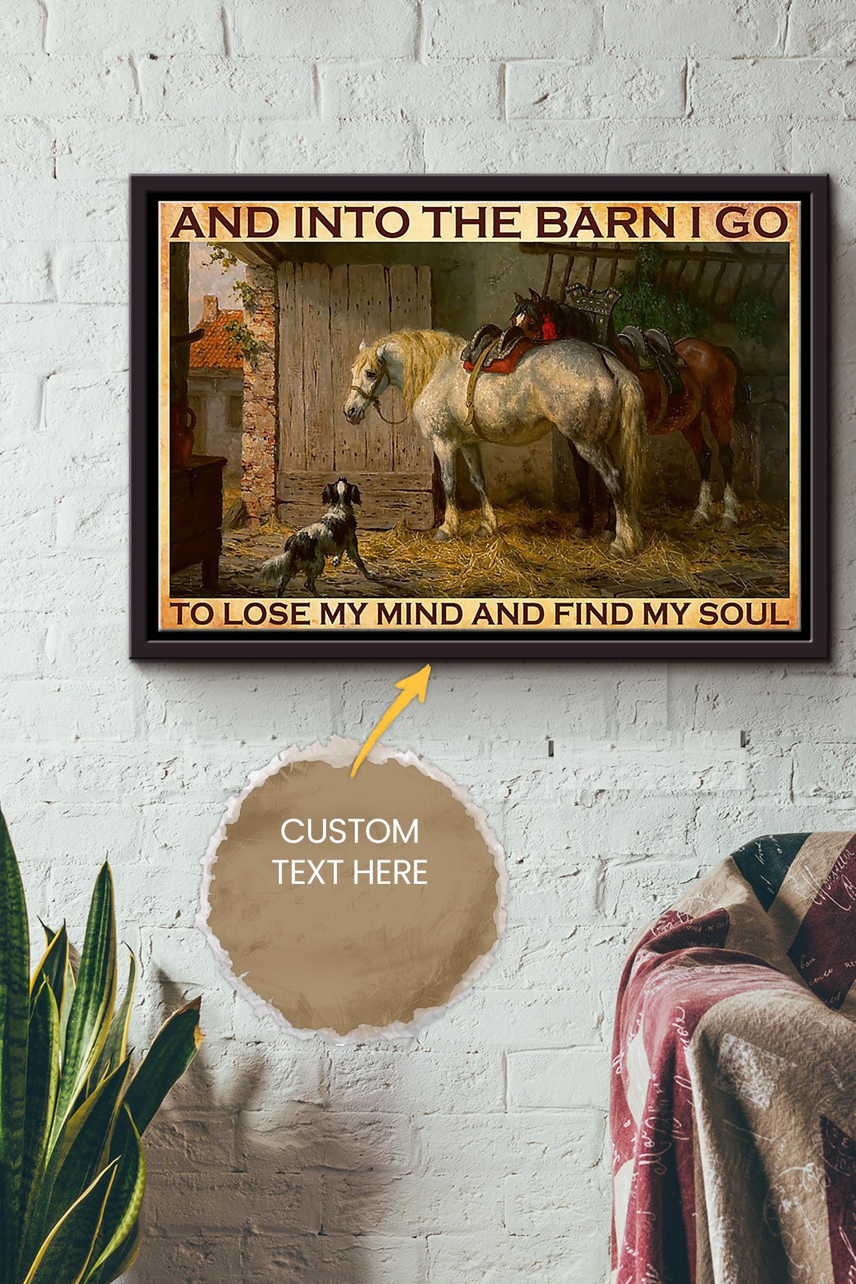 And In To The Barn Cowgirl Poster – Animal Wall Art – Gift For Horse Lover Horse Rider Cowboy Farmhouse Decor Framed Matte Canvas