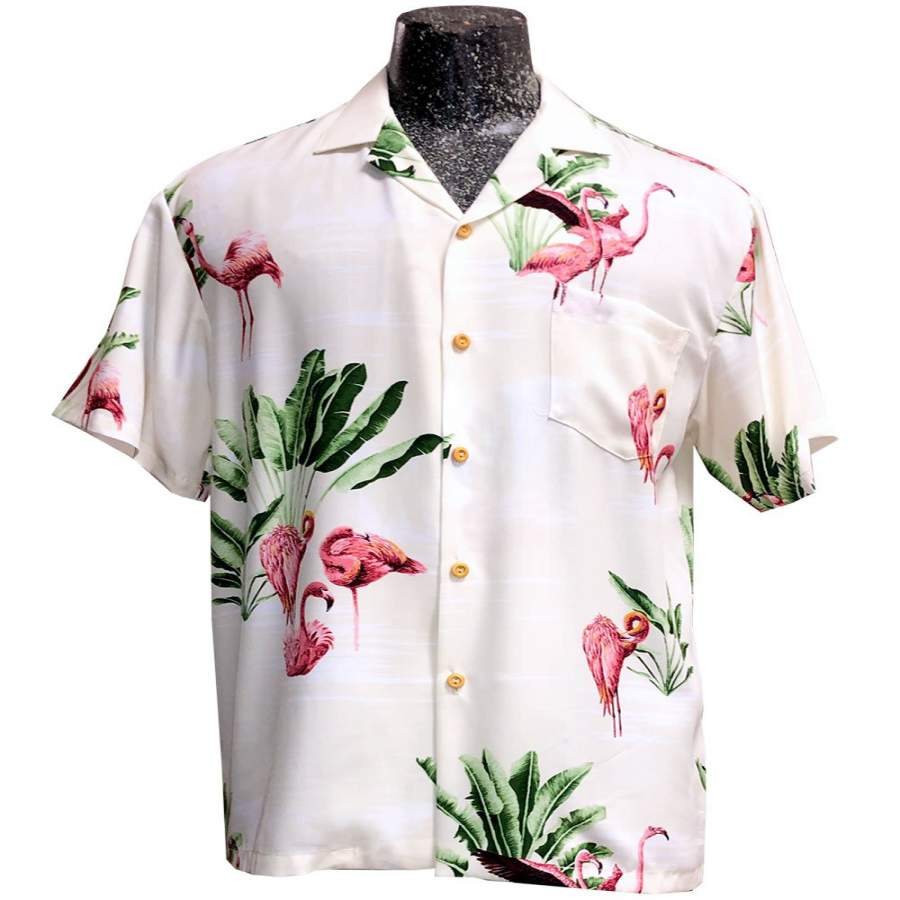 Flamingo Retreat Beige Hawaiian Shirt - Pinotee Store