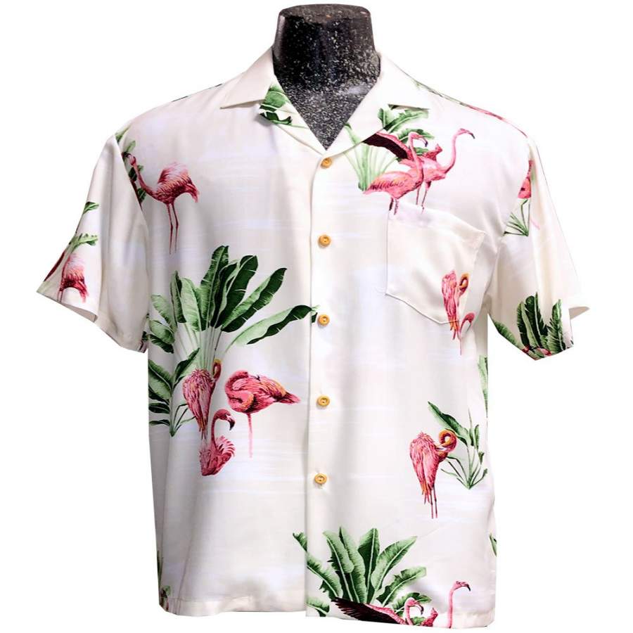 Flamingo Retreat Beige Hawaiian Shirt