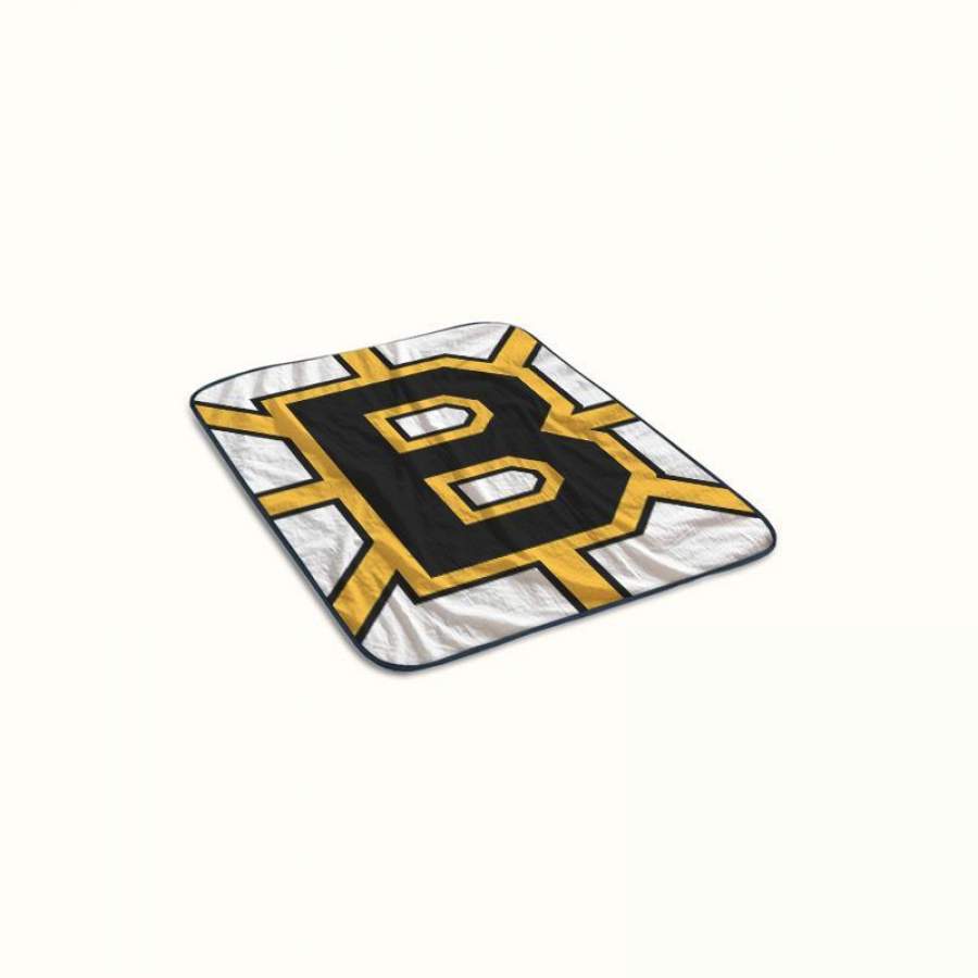 Boston Bruins Logo White Fleece Blanket