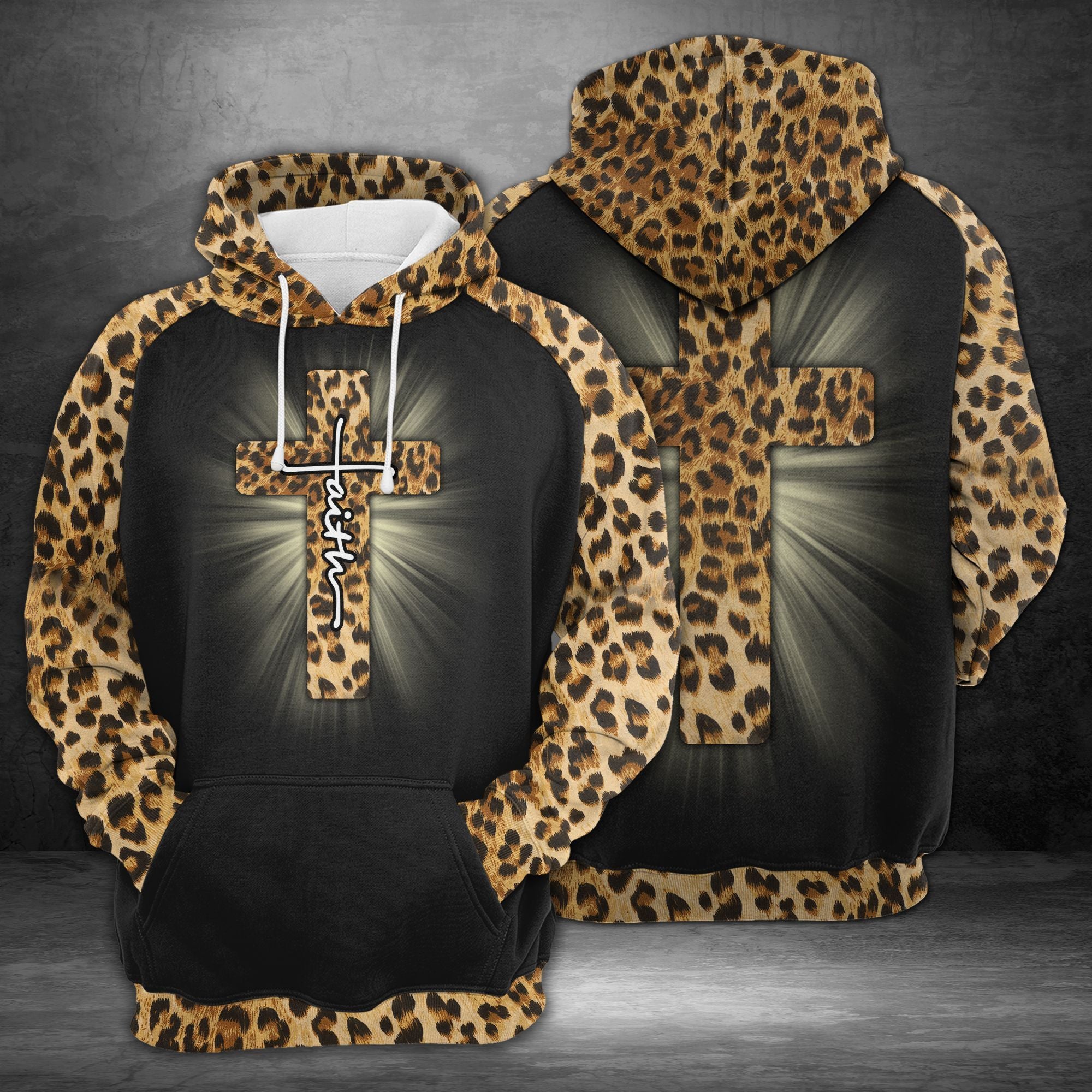 Faith Cross Christ Leopard Hoodie Bt02