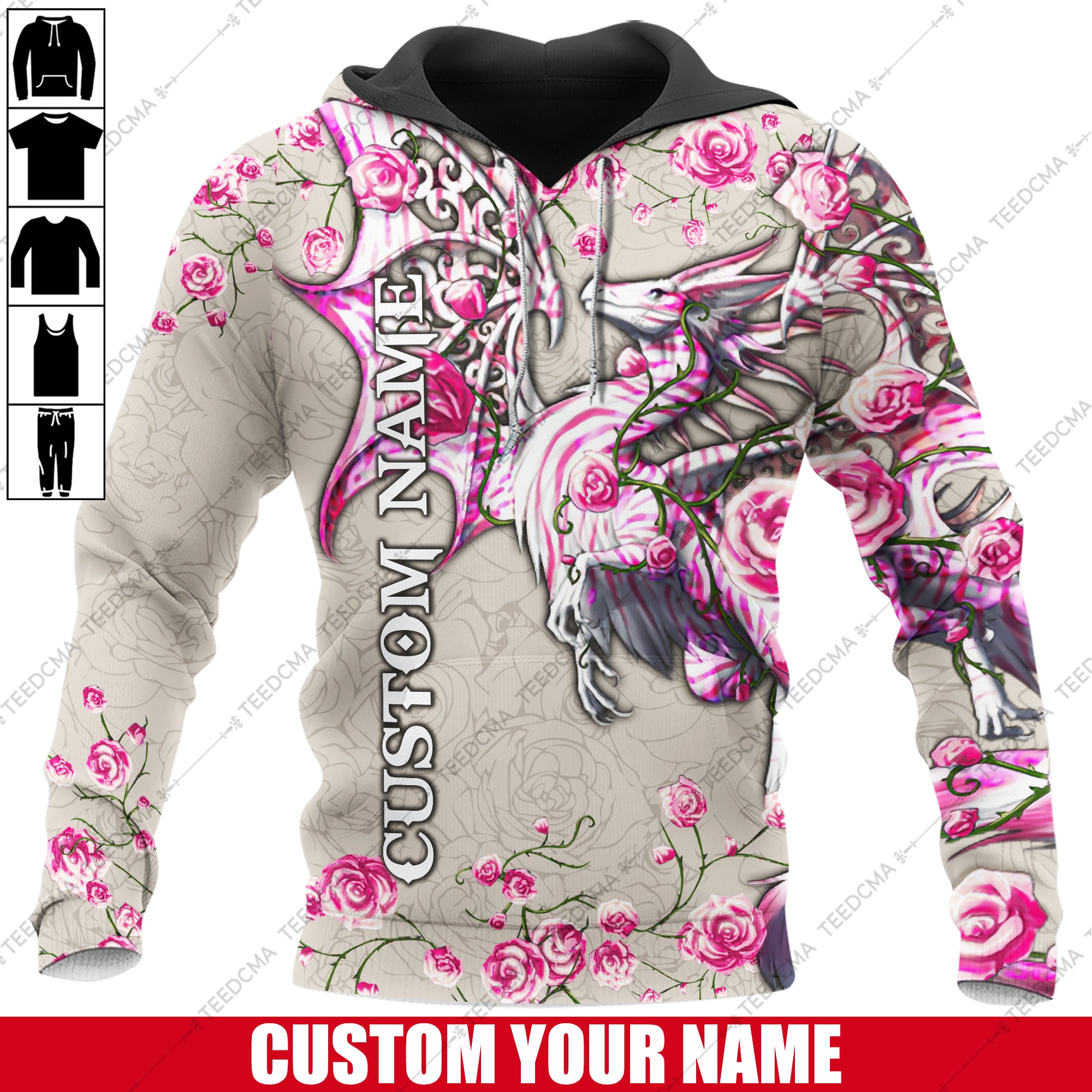 Dragon Flower Style Personalized Name 3D All Over Printed Apparel