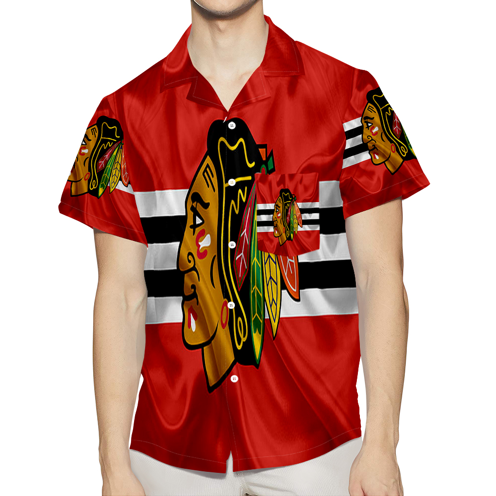 Chicago Blackhawks Emblem Texture6 3D All Over Print Summer Beach Hawaiian Shirt With Pocket