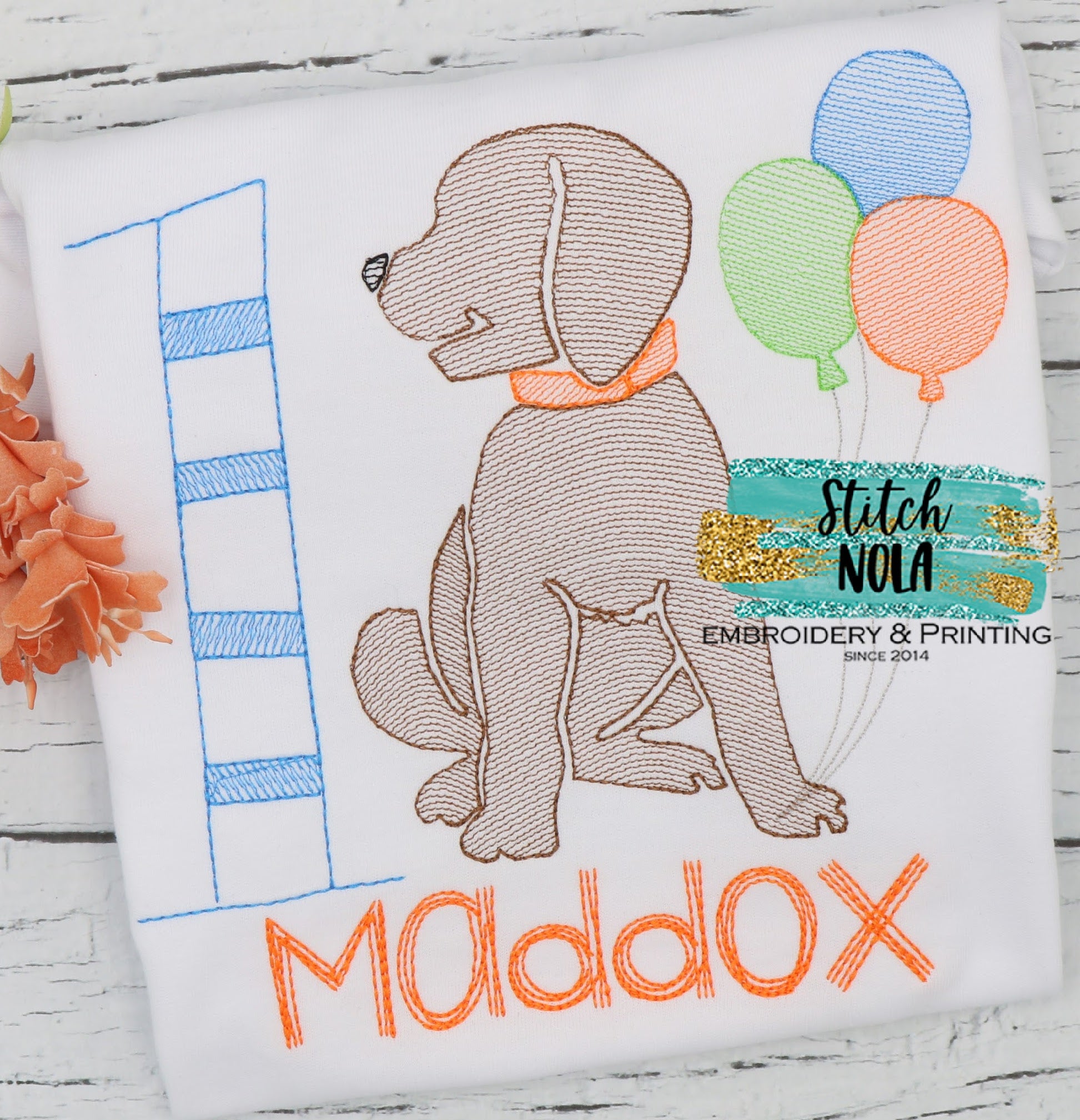 Personalized Birthday Puppy With Balloons Sketch Shirt