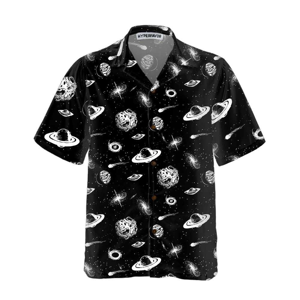 Universe Seamless Pattern Hawaii Space Themed Planet Button Up Shirt For Adults Ha46548