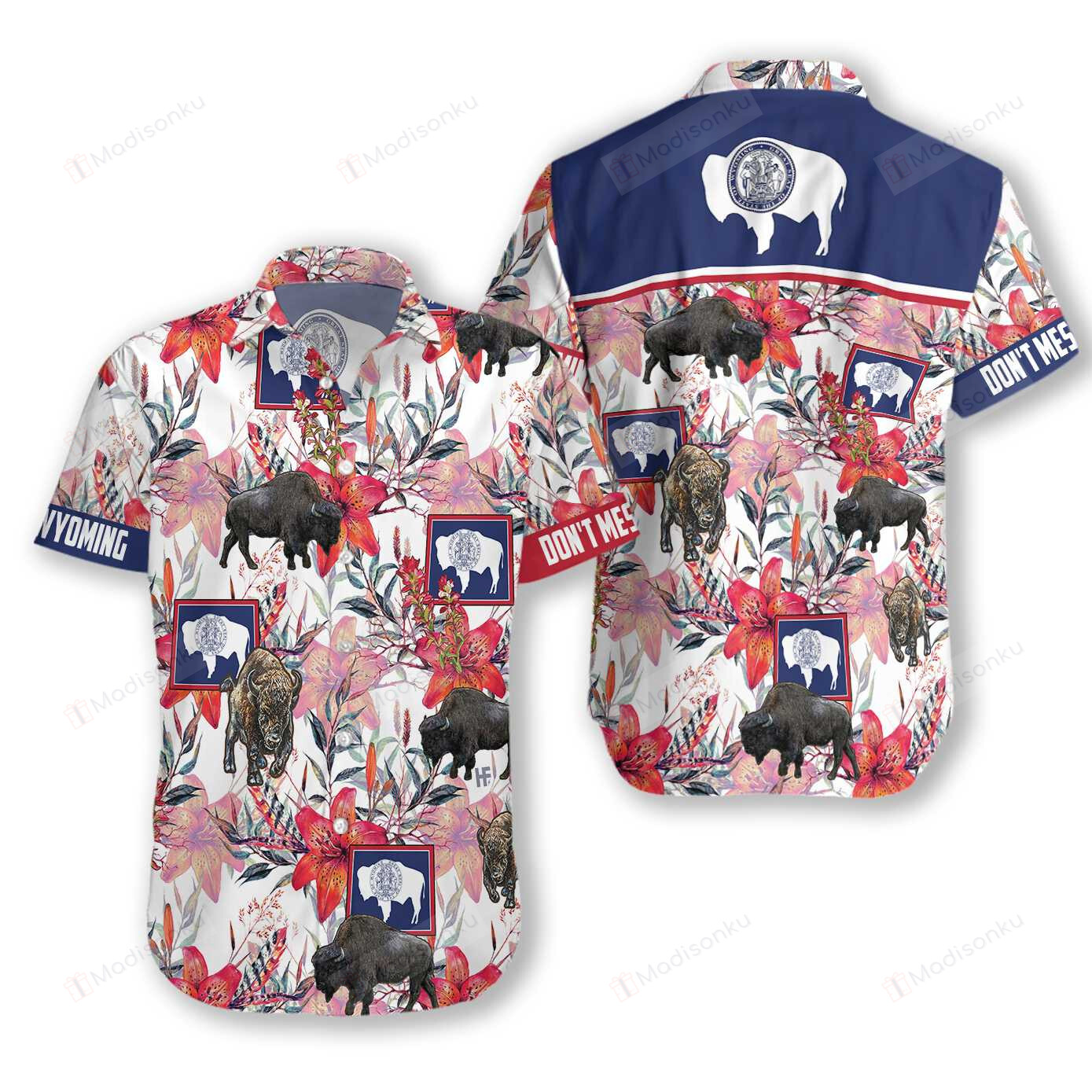 Wyoming Bison And Indian Paintbrush Hawaiian Shirt