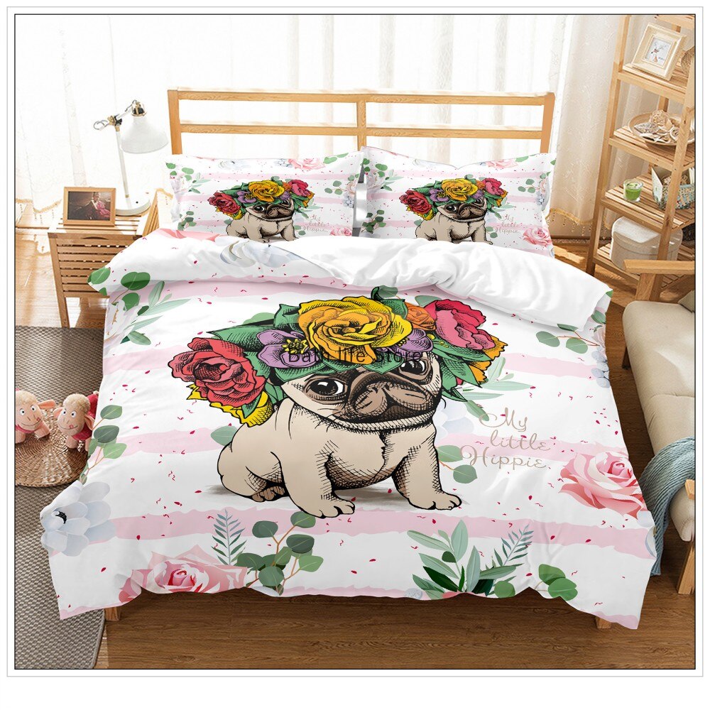 Classic Puppy Pattern Bedding Set 2022 Cute Pug Dog Lovely Style Cartoon Cover And Pillowcase Duvet Covers