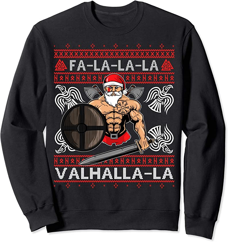 Ugly Christmas Design Fa-La-La Valhalla Viking Valknut Skull Sweatshirt