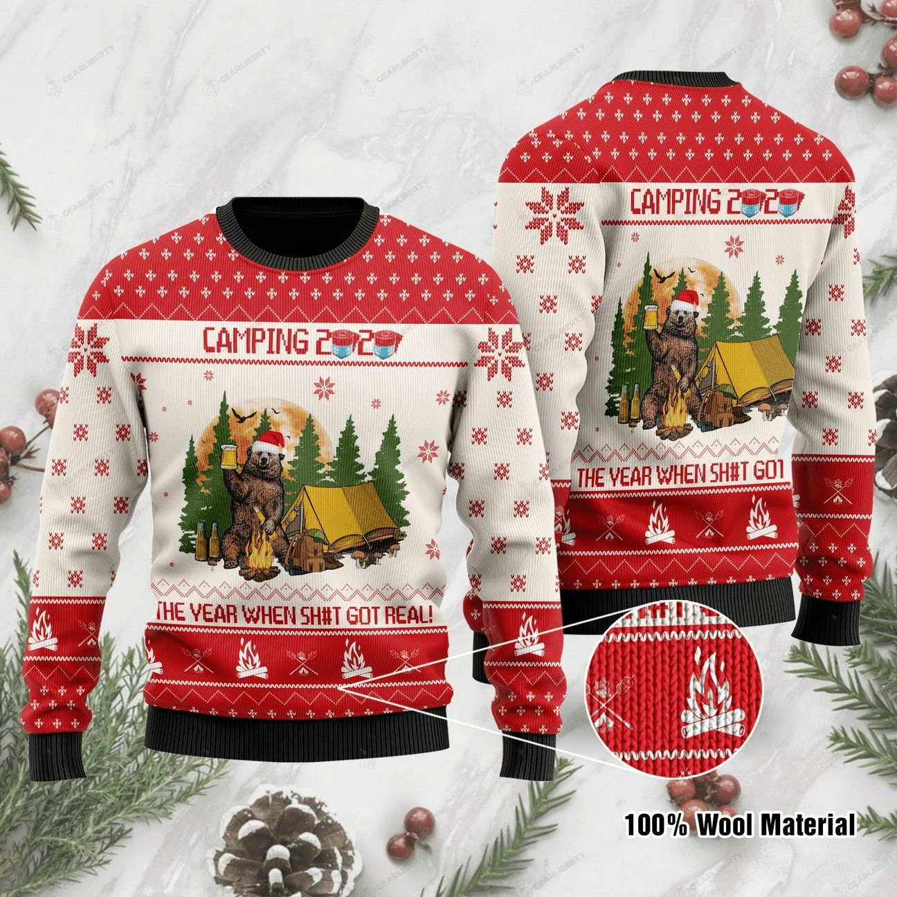 Camping The Year When Shit Got Real Ugly Christmas Sweater, All Over Print Sweatshirt