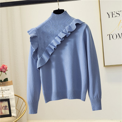 Women Ruffles Turtleneck Knitted Sweater Hollow Out Long sleeve Stretchy Solid Pullovers Female Soft Warm Casual Slim Top Jumper alx