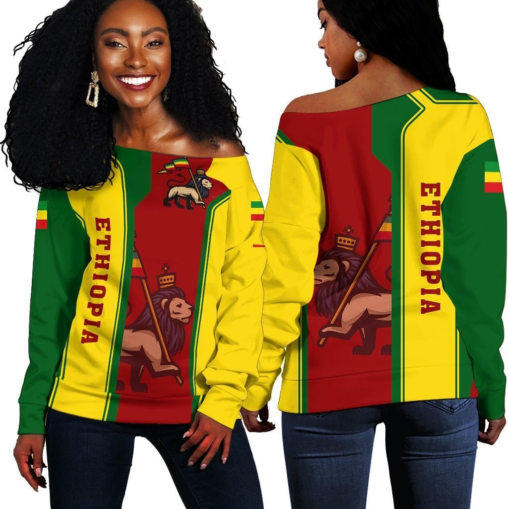 Wonder Print Shop Sweater – Lion Of Judah Ethiopian Women Off Shoulder – Fifth Style