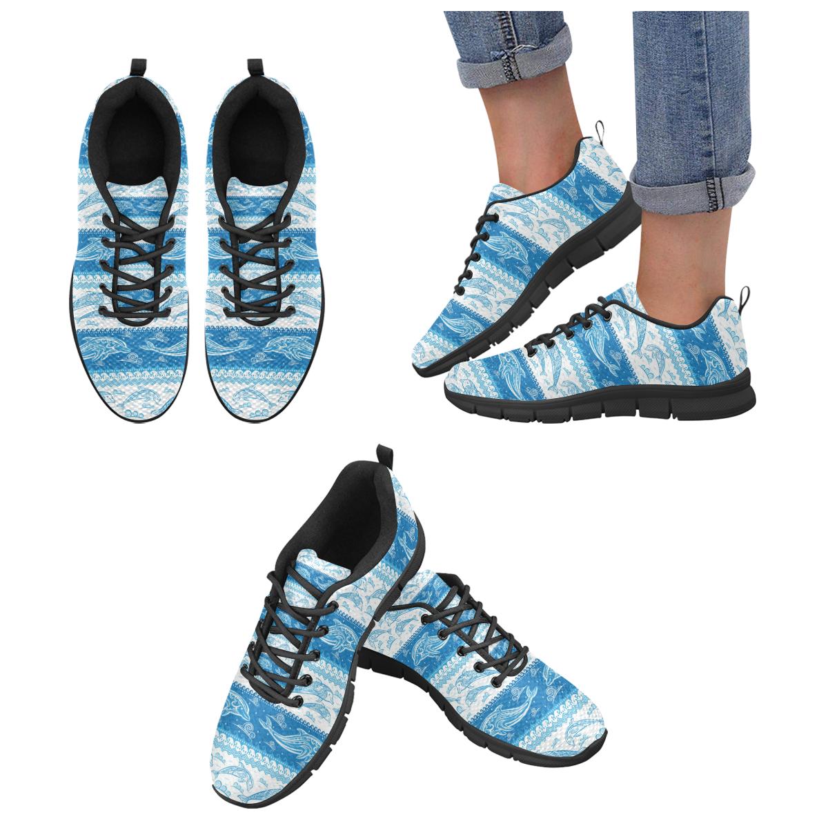 Dolphin Tribal Pattern Ethnic Motifs Women’s Sneakers Black