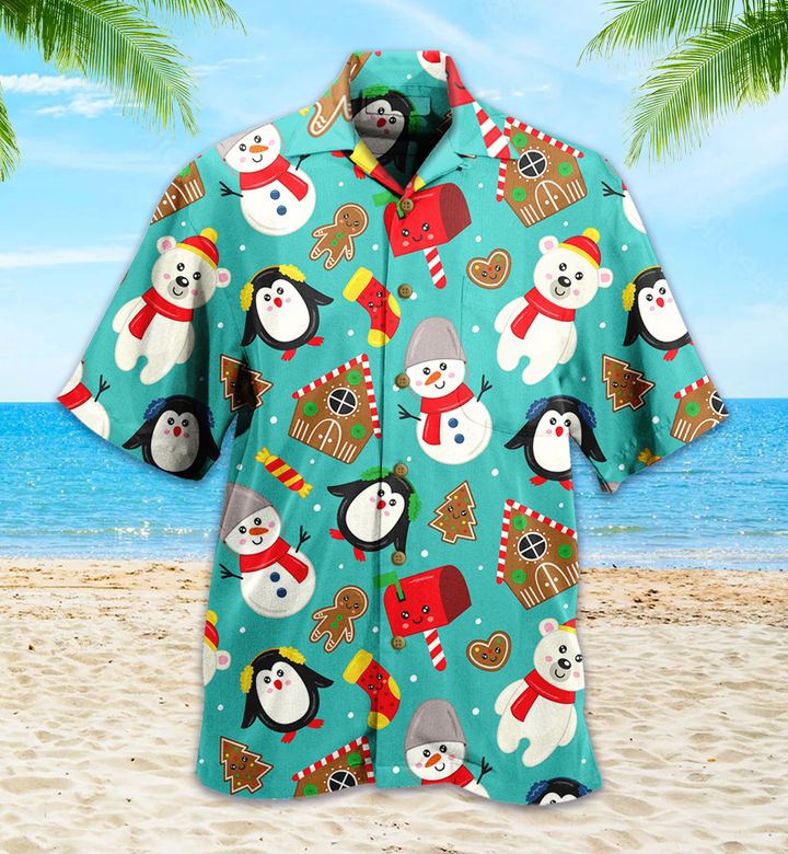 Cute Christmas Penguin Polar Bear Green Hawaii Shirt Ha30614