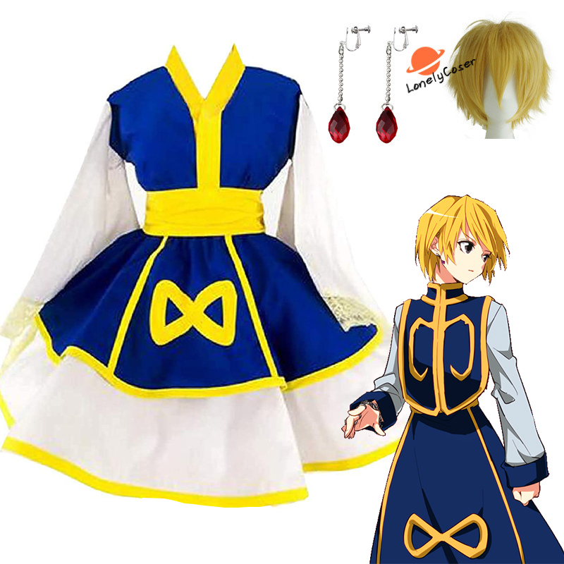 Anime Hunter x Hunter Cosplay Costume Kurapika Wig Earring Dress Lolita Kimono Halloween Party Suit Uniform Men Women Girl Women alx