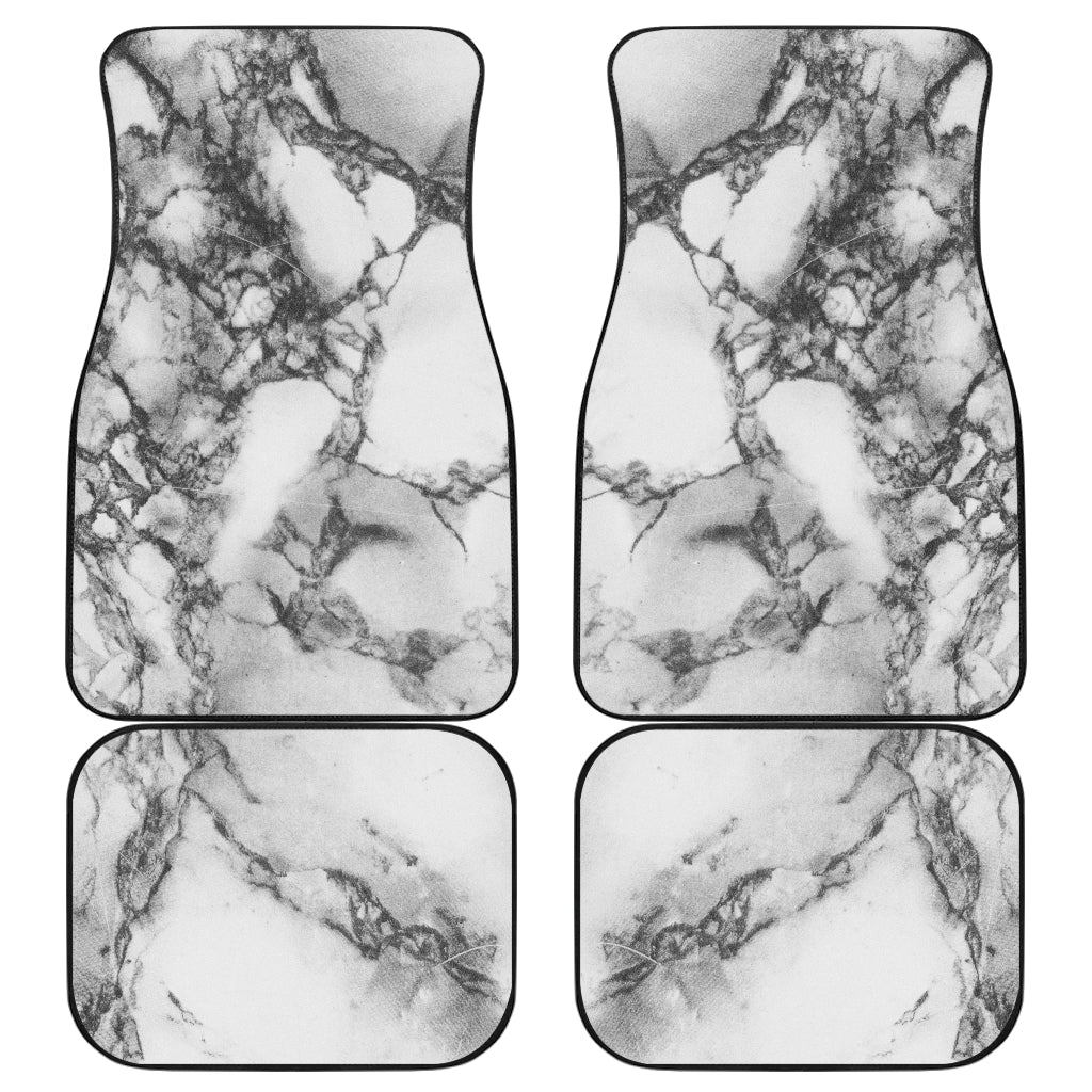 White Dark Grey Marble Print Front And Back Car Floor Mats, Front Car Mat