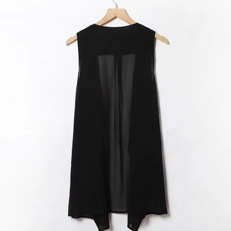 Women Summer 2022 Big Yards Chiffon Vest In The Long Section Chiffon Lace Vest Jacket Chiffon Waistcoat Black Tops M-4XL D95 alx