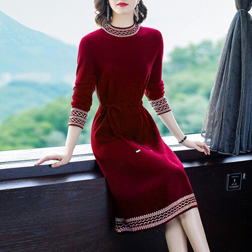 Azterumi 2020 Autumn and Winter Bottoming Knitted Dress Woman Waist Elegant Korean Style Retro Slim Base Sweater Dresses alx