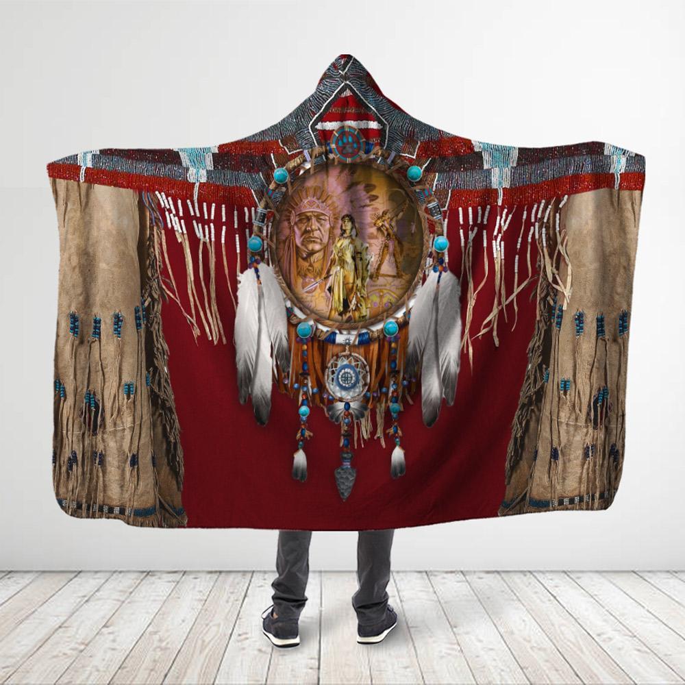 Native American Style 3D All Over Printed Aborigine Dreamcatcher Hooded Blanket