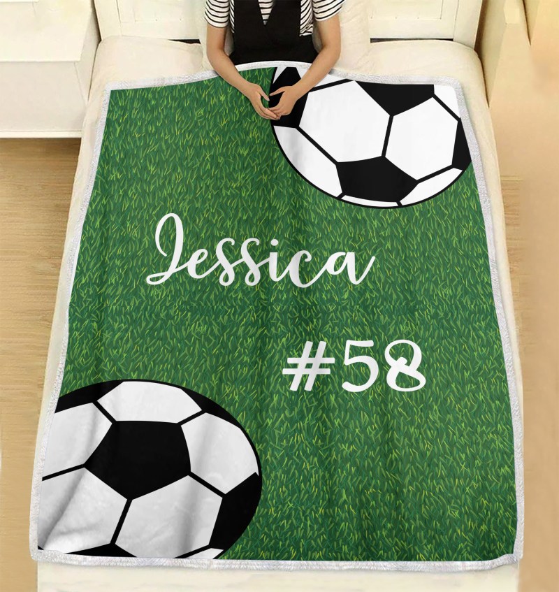 Personalized Custom Soccer Blanket, Gift For Soccer Lovers With Custom Name