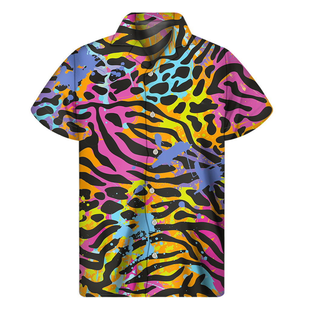 Colorful Zebra Leopard Pattern Print Men’S Short Sleeve Shirt