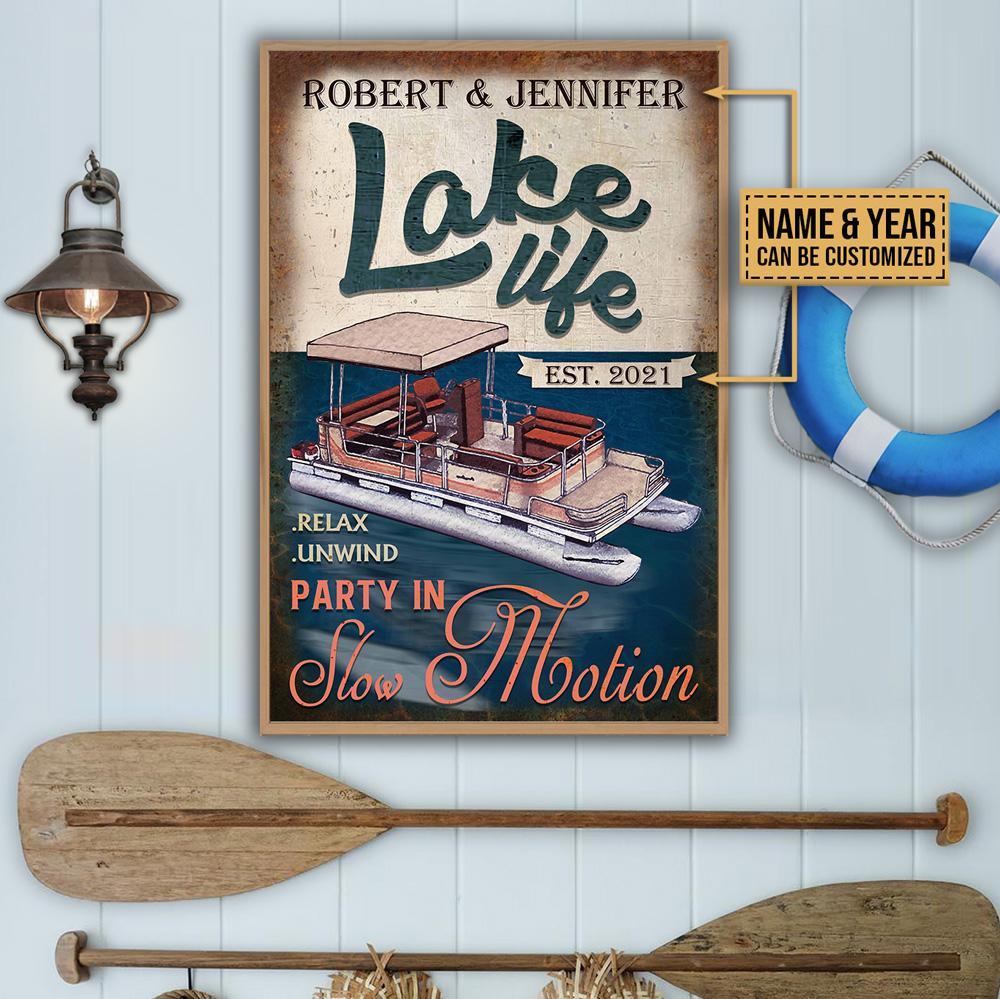 Aeticon Gifts Personalized Pontoon Lake Life Party Canvas Mom Dad Gift Home Decor