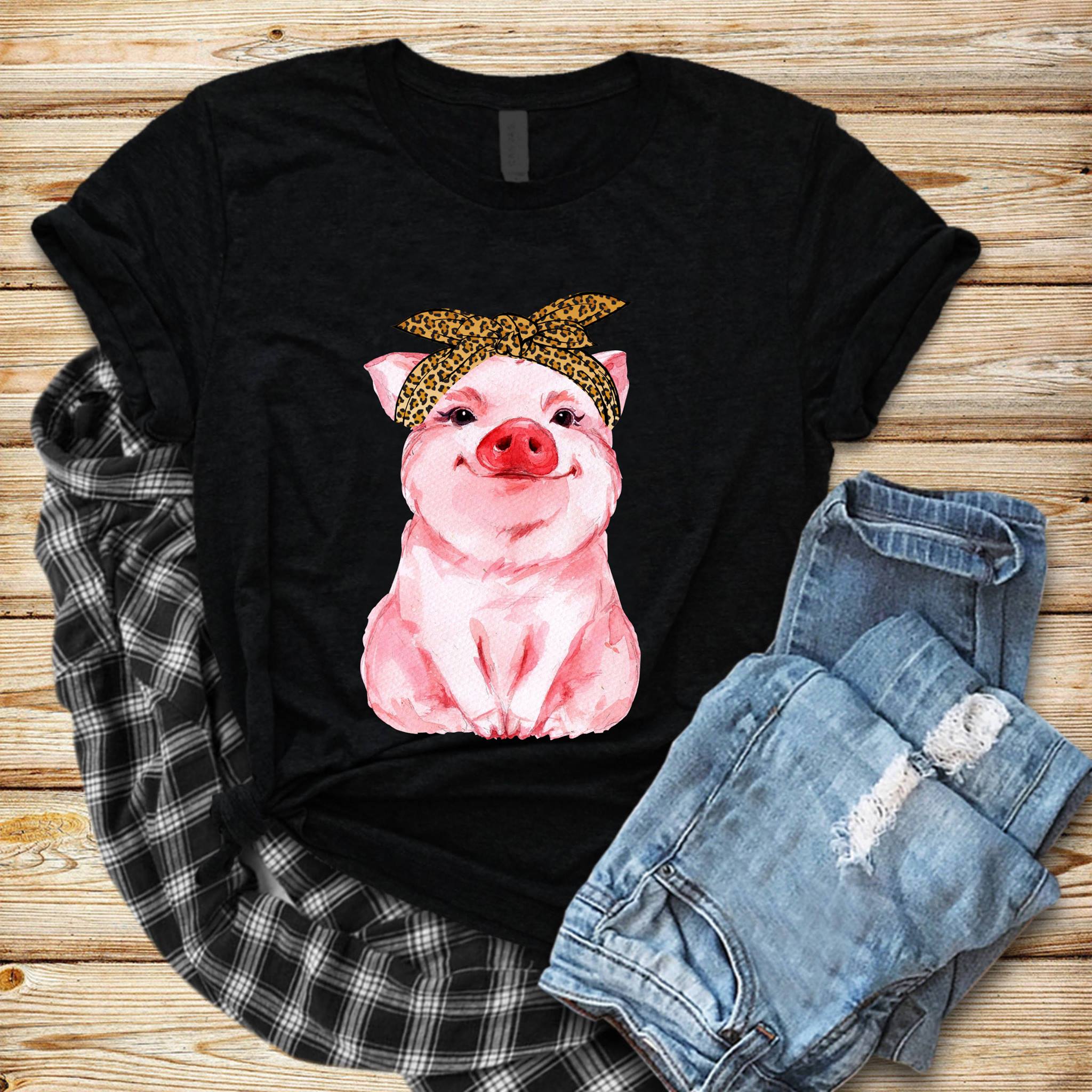 Pig With Leopard Hair Band Shirt, Pig Shirt, Cute Pig Shirt, Pig Girl Shirt, Pig Farm Shirt, T-Shirt, Tee