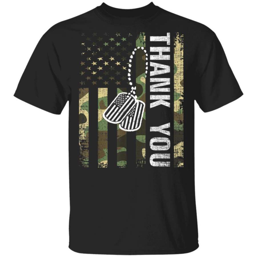Vintage Camo Thank You American Flag Gift For Veteran Day T-Shirt
