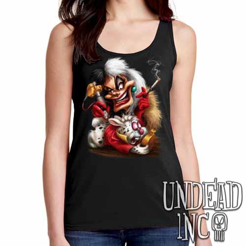 Villains Cruella De Vil Tattooing White Rabbit – Ladies Singlet Tank