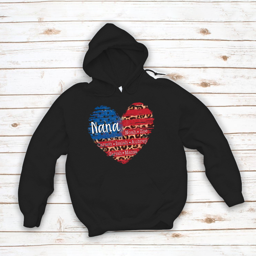 Personalized Nana Heart American Flag Hoodie