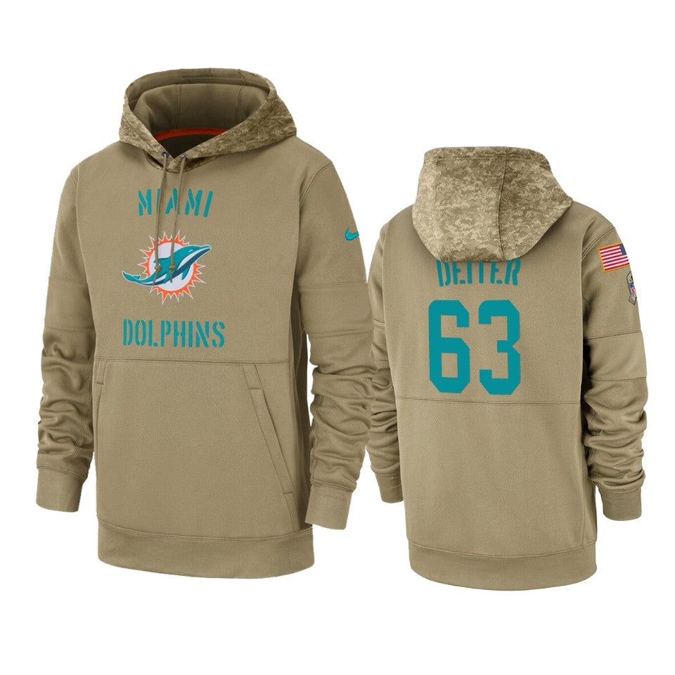 Miami Dolphins Michael Deiter Tan 2019 Salute To Service Sideline Therma Pullover Hoodie