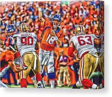 Denver Broncos Peyton Manning Oil Art Joe Hamilton Canvas Print