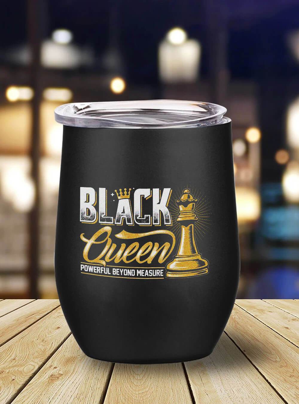 Afrocentric Tumbler Design Black Queen Powerful Beyond Measure Stainless Steel Wine Tumbler Mug Black History Gifts BPS2780