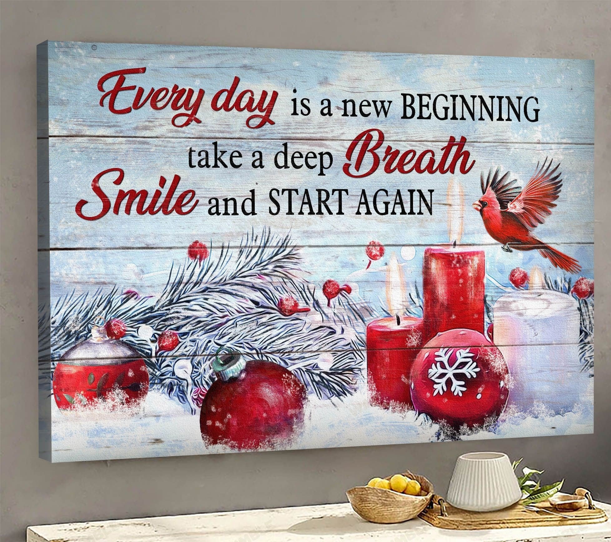 Candles And Decorations For Christmas Poster – Every Day Is A New Beginning Canvas Home Decoration Xmas Gifts – Gigo Smart