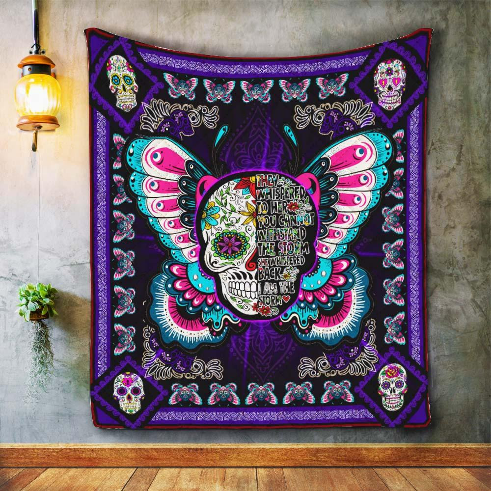 Skull Elephants Wings They Whisper To Her Purple Pattern Quilt Blanket Great Customized Blanket Gifts For Birthday Christmas Thanksgiving