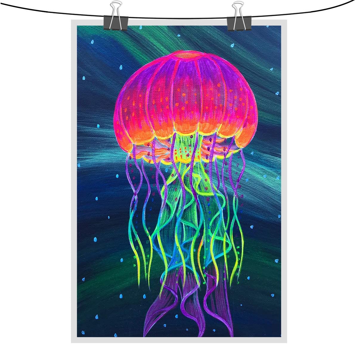 Jellyfish Painting Underwater World Wall Art Blacklight Poster For ...