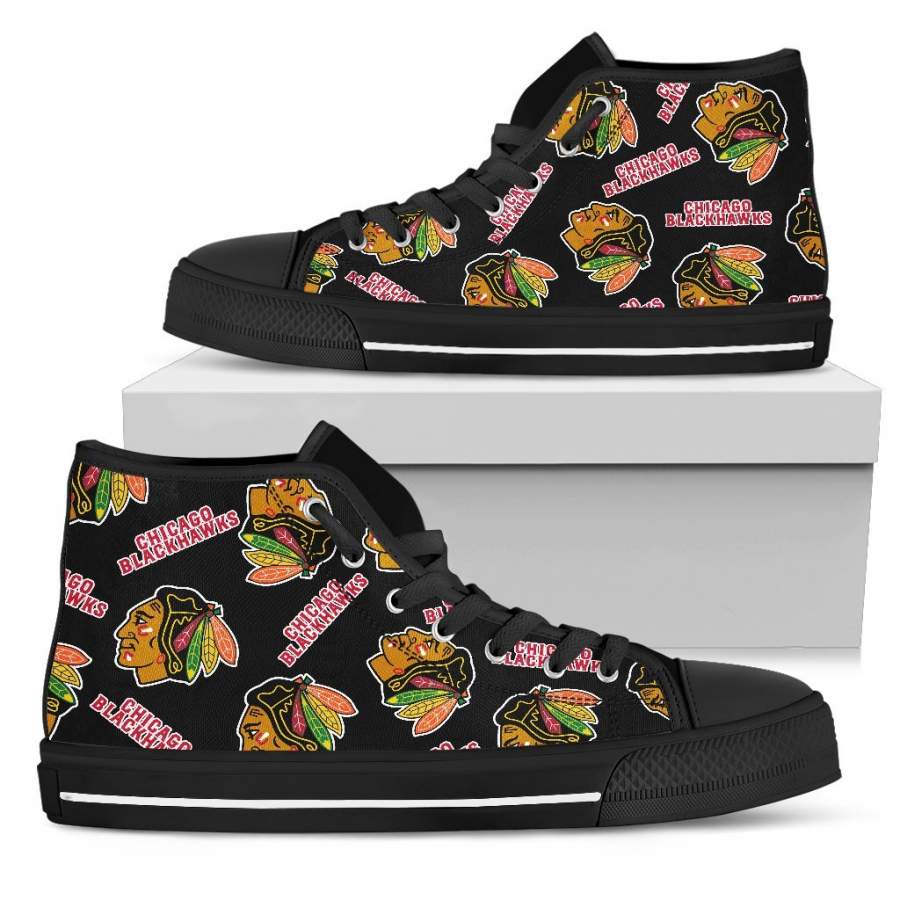 Script Logo Pattern Chicago Blackhawks High Top Shoes