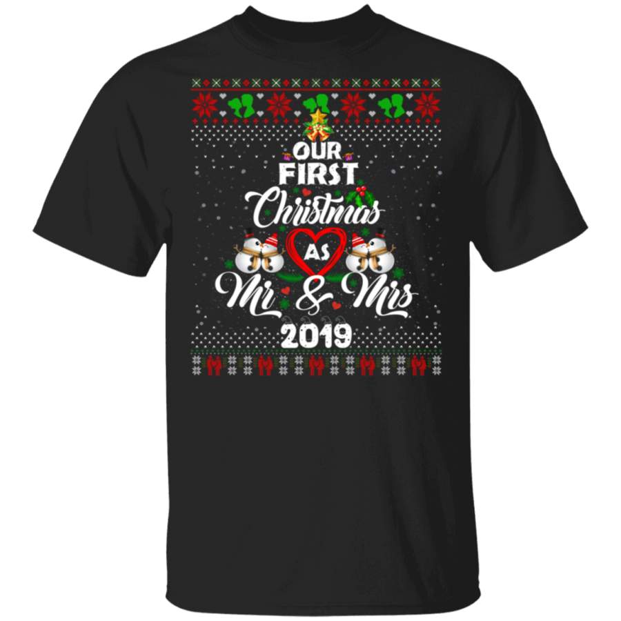 Ugly Sweater Our First Christmas As Mr Mrs 2019 Xmas Sweat Shirt G500 Gildan 5.3 oz. T-Shirt