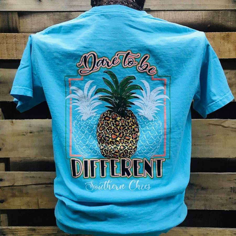 Southern Chics Dare to be Different Leopard Pineapple Comfort Colors Girlie Bright T Shirt