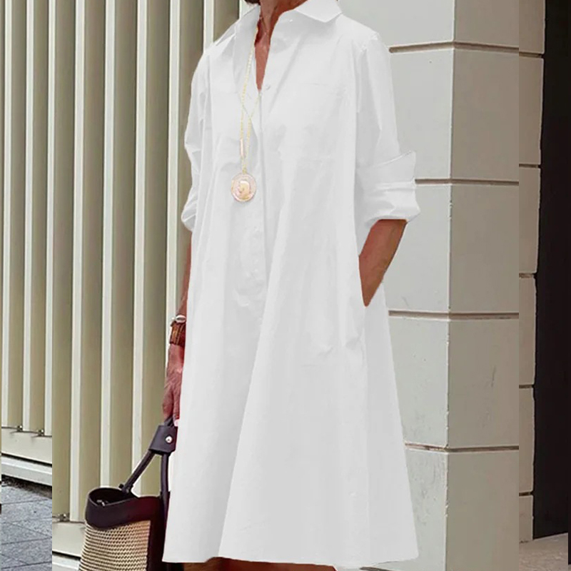 Spring Elegant Women Dress For Party 2022 Fashion Simple Solid Color Lapel Shirt Dress Autumn Office Casual Lady Dress Vestidos alx