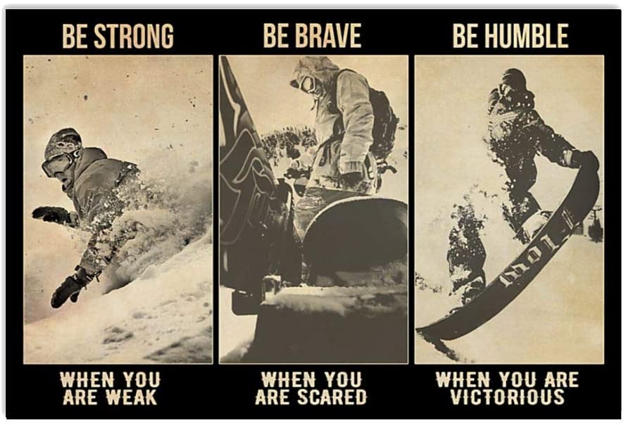 Vintage Man Snowboarding Be Badass Be Brave When You Are Scared Poster Art Print      Home Decor Gift For Men Women Family Friend On Birthday Xmas