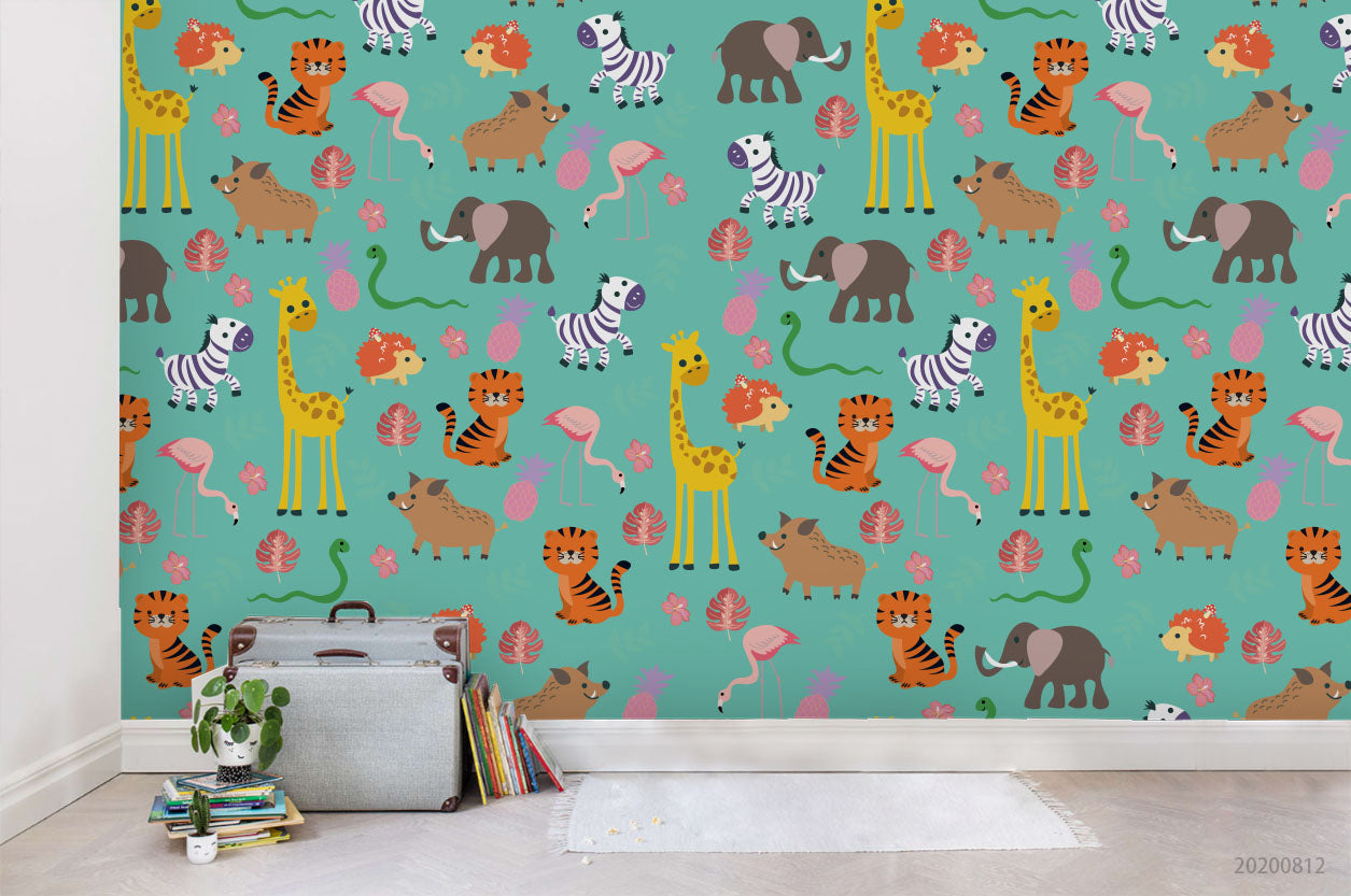 3D Cartoon Colorful Floral Animal Wall Mural Wallpaper Lxl 1125