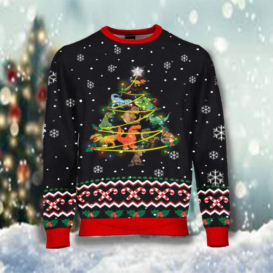 T-Rex Ugly Christmas Tree Sweatshirt Snowflake Family Sweatshirt Gift For Dinosaur Lover